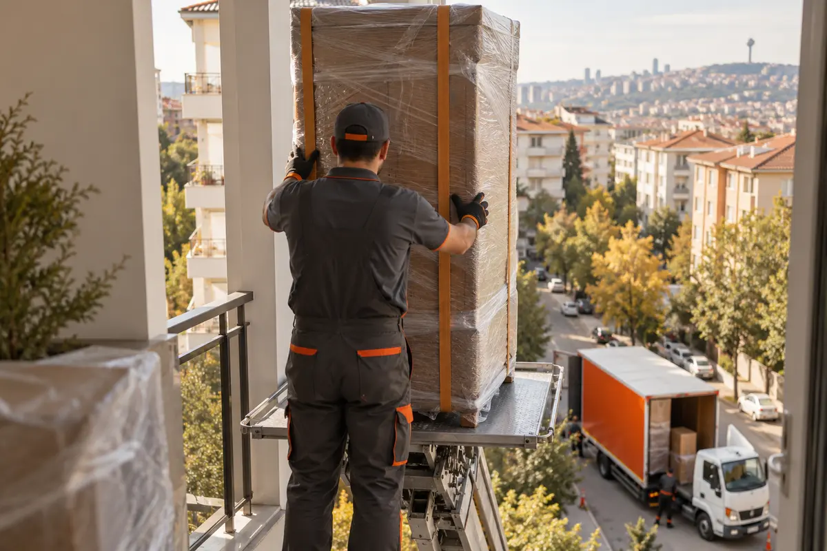 Dış cephe mobil asansörle eşya taşıma